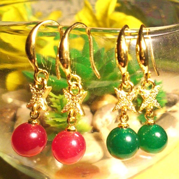Natural Jade earrings with tiny CZ accent Christmas colors 2/$25 - Picture 1 of 6